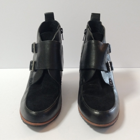KORKS Hanska Leather Suede Wedge Monk Strap Ankle Bootie Size 8M - Picture 4 of 9
